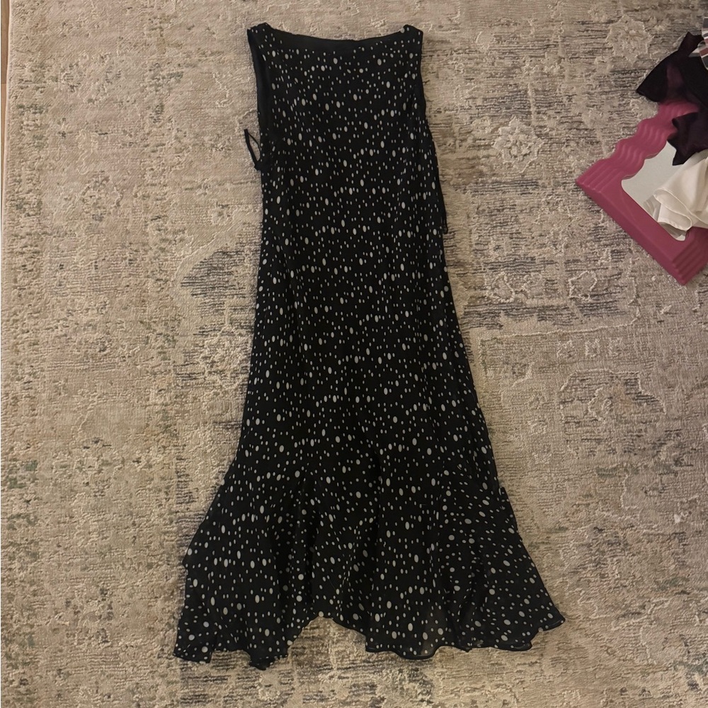 Chaps Black and White Polkadot Sleeveless Dress